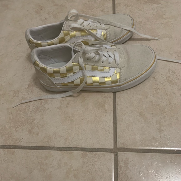 Vans White and Gold Women's Sneakers - Picture 5 of 6